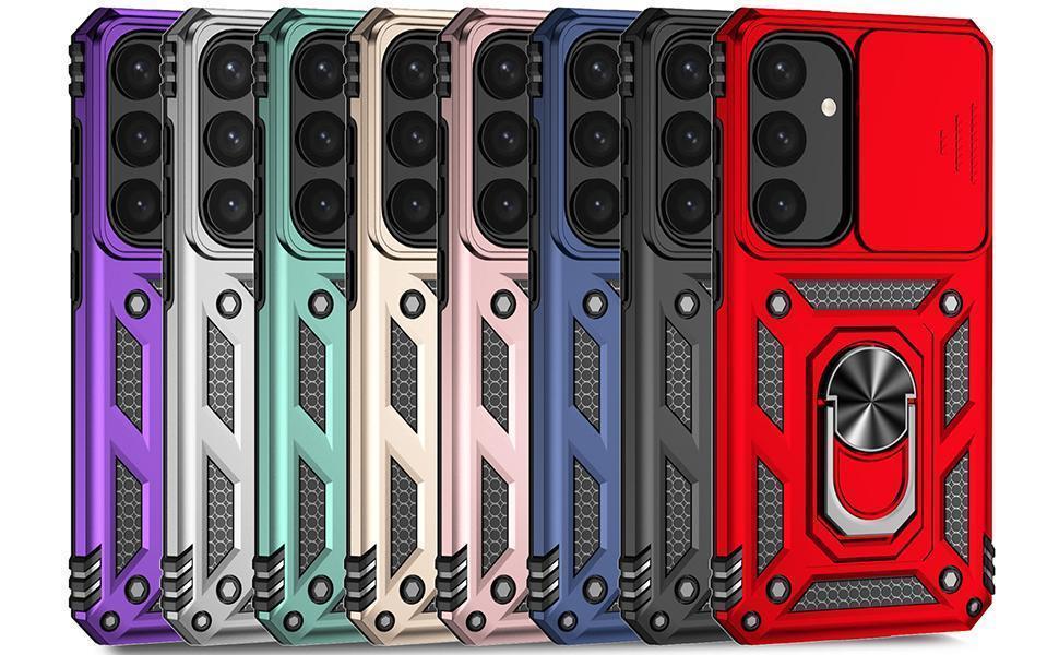 for Samsung Galaxy S25 Plus Case with Slide Camera Cover HD Screen Protector [Military Grade Drop Tested] Magnetic Ring Holder Kickstand Protective Phone Case for Samsung Galaxy S25+ Plus 2025, Black