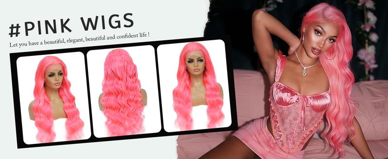 Gk Pink Lace Front Wig Human Hair 200% Density 13x4 HD Lace Body Wave Wig for Women Strawberry Color 100% Unprocessed Brazilian Virgin Hair No Shedding Tangle Free HD Lace Body Wave Wig for Women Strawberry Color