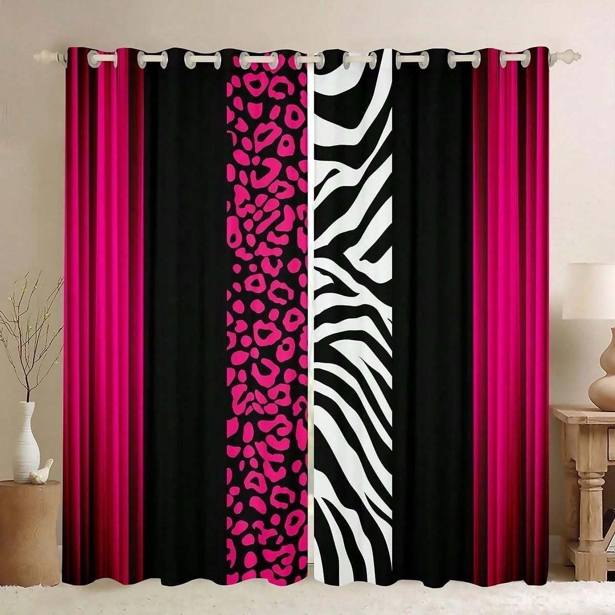 2-piece fashionable multi-color leopard stripe curtains, with pre-drilled holes, made of semi-transparent polyester fabric, featuring high-definition digital printing. Suitable for window decoration in home living rooms, bedrooms, balconies, kitchens, stu