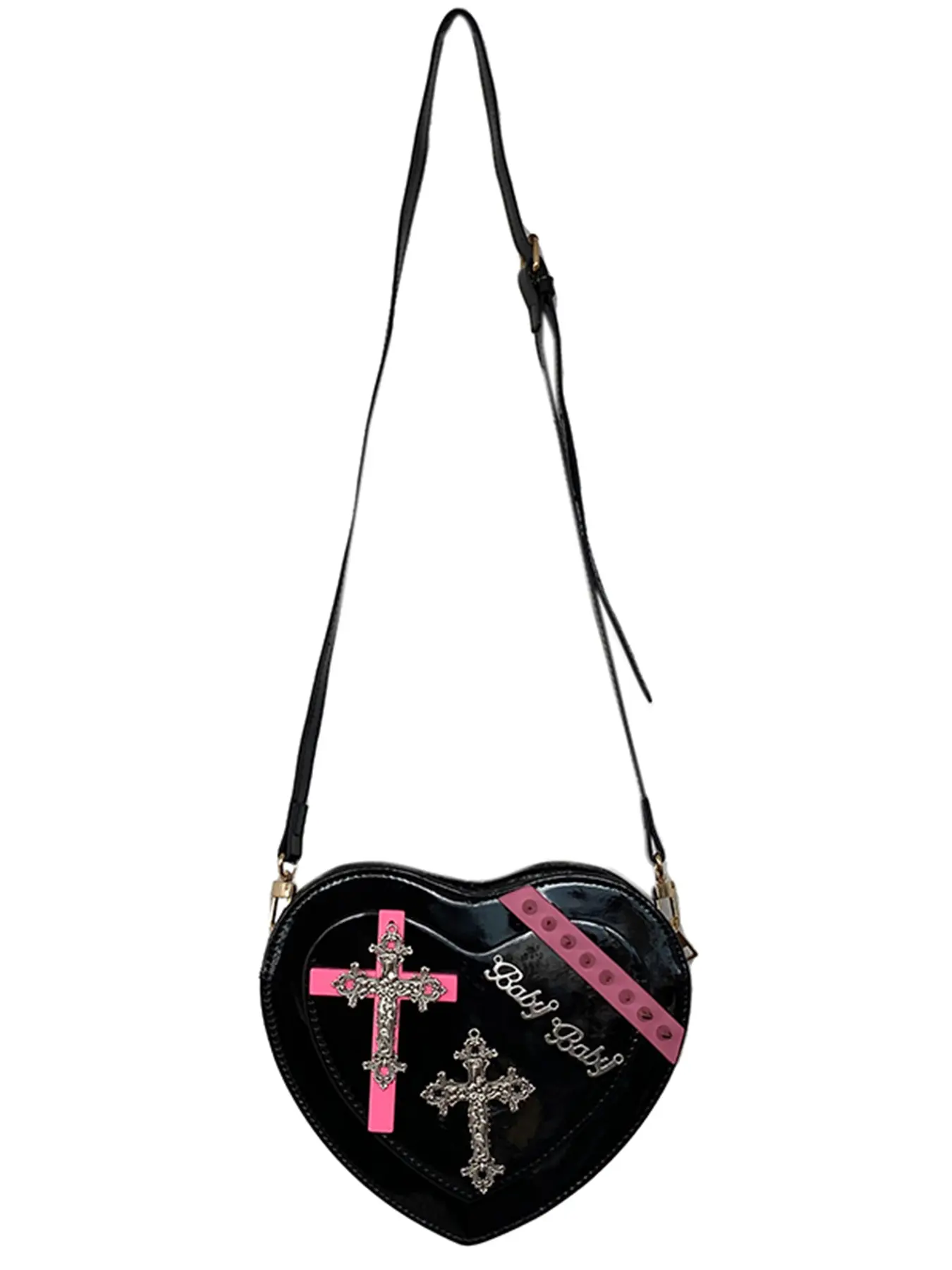 Y2K Heart Shaped Crossbody Bag for Women, Cross & Rivet Decor Novelty Shoulder Purse