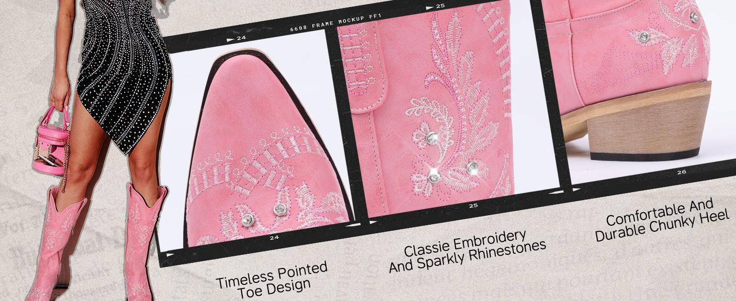 Pink Cowboy Boots for Women - Knee High Sparkly Rhinestone Boots, Retro Country Boots with Classic Embroidered, Pointed Toe Chunky Heel Pull on Vintage Botas, Christmas Gifts Pink Cowboy Boots for Women - Knee High Sparkly Rhinestone Boots, Retro Country Boots with Classic Embroidered, Pointed Toe Chunky Heel Pull on Vintage Botas, Christmas Gifts