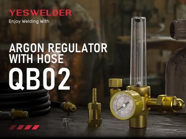 YESWELDER CO2 Argon Gas Regulator with 8ft Hose, Flow Meter Gas Pressure Gauge for TIG MIG Welding, CGA580 Inlet Connection