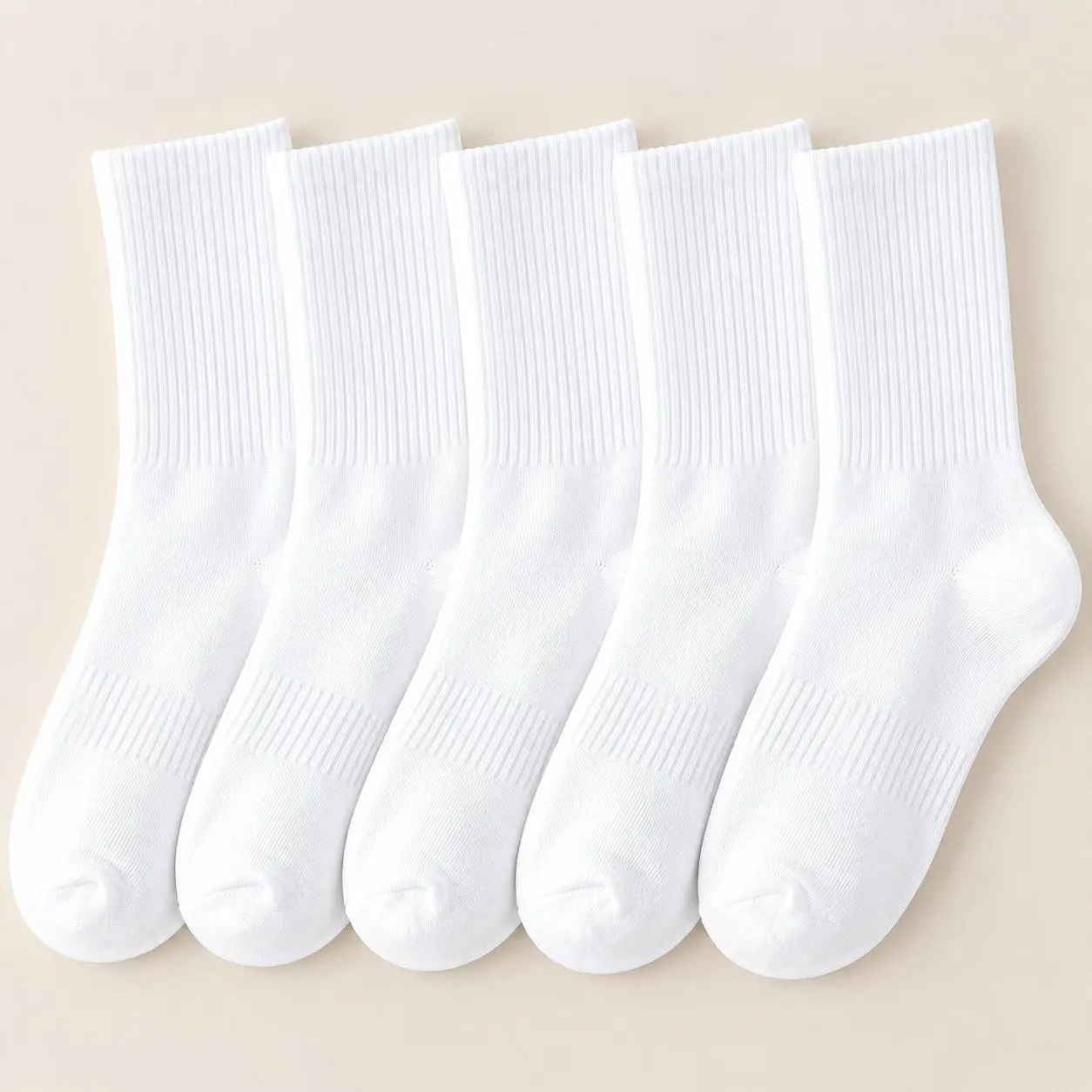 5-Pair Unisex Cotton Long Tube Athletic Socks, Breathable Ribbed Crew Socks in Black or White for Running, Gym, Walking, School, Sneakers and Everyday Wear