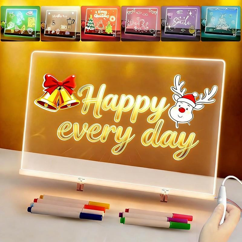 LED Light Drawing Board, Rechargeable LED Drawing Tablet, 13.8x10 Inch Night Lamp, 4 Modes & 7 Colors, Kids Gift, Enlightenment Drawing Board