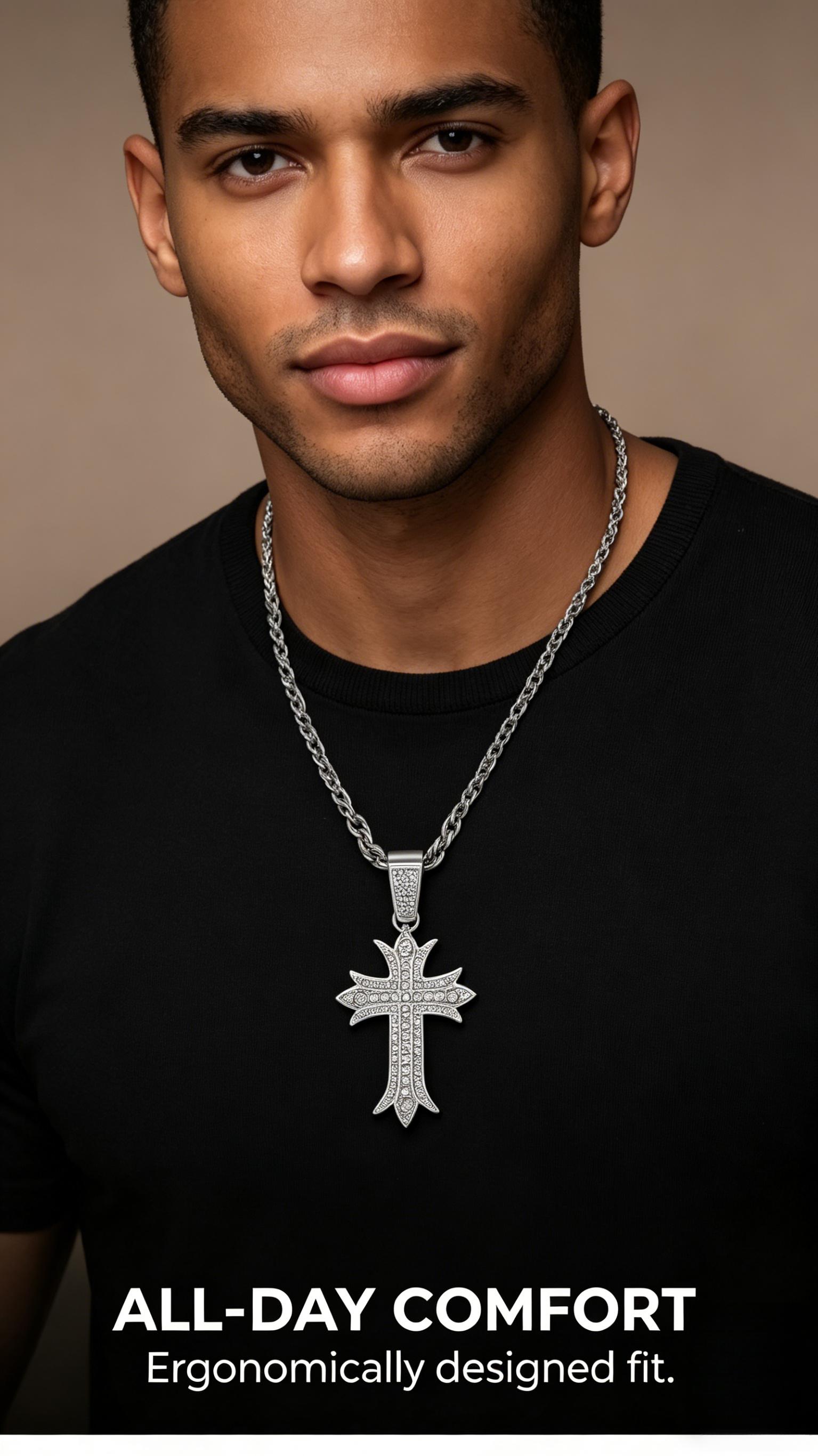 Durable Alloy Cross Pendant Necklace, Tarnish Resistant for Everyday Use