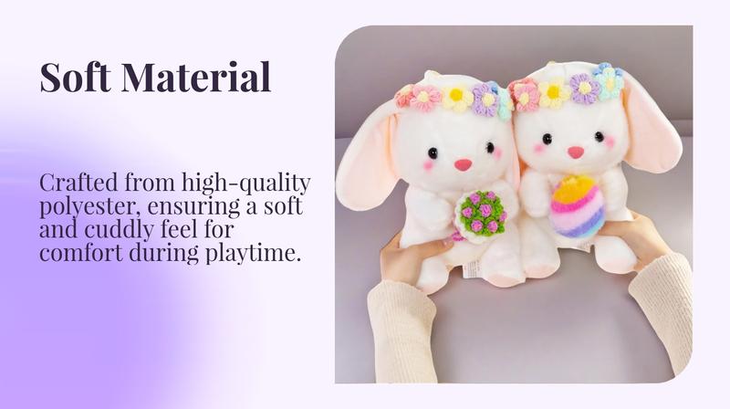 25cm/9.84in Flower Garland Lop-Eared Rabbit Plush Toy - Cute White Bunny Holding Easter Eggs & Flower Bouquet | Festive Decor Ornament | Perfect Gift for Easter, Valentine’s Day, Girlfriend’s Surprise & Best Friend’s Birthday | Soft Cuddly Stuffed Doll