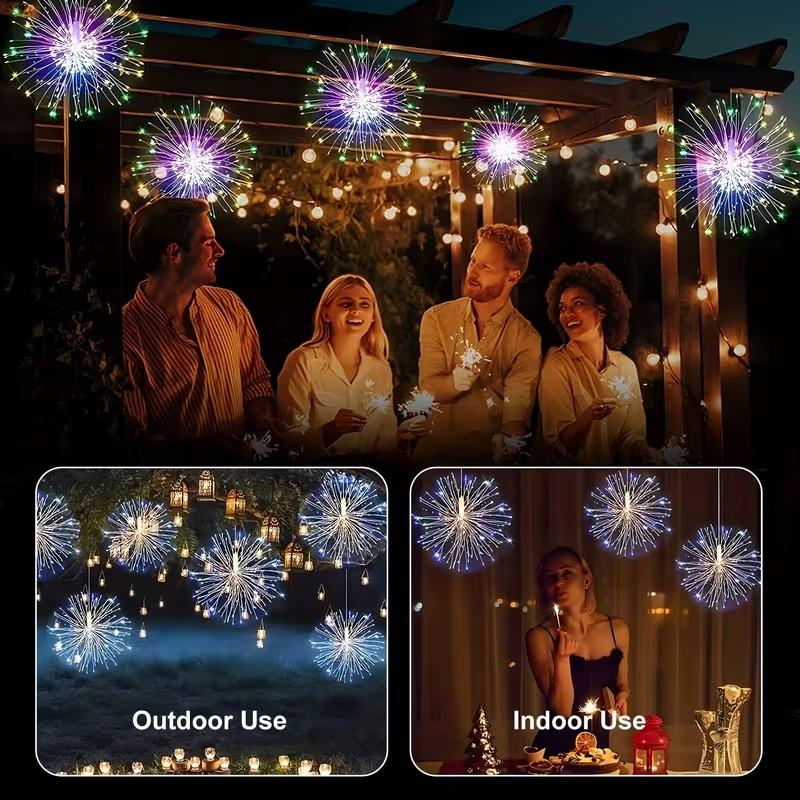 Smart Solar Hanging Firework Lights, 5-Piece Set, 8 Modes with Remote Control, Copper Wire Lanterns, Garden Decor, Celebrations, Weddings