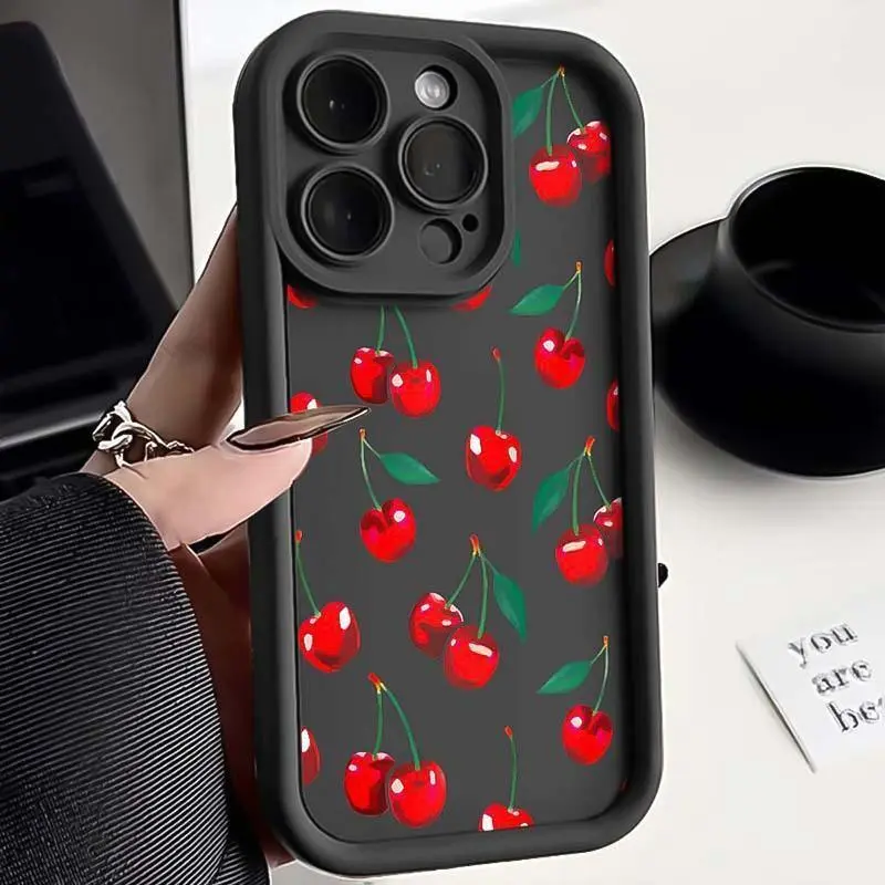 Durable TPU Protective Smartphone Casing with Cherry Pattern, Decorative Handheld Phone Accessory Compatible with iPhone 11/12/13/14/15/16/17 Pro, ProMax, Air, Plus