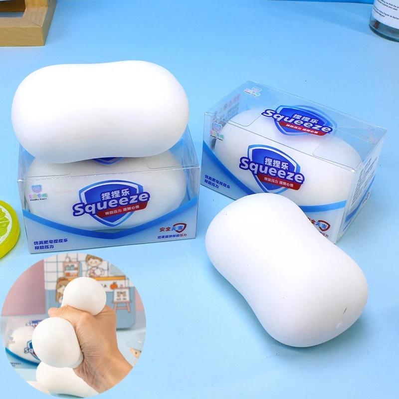 White Soap Style Soft Squishy Slime Toy Slow Rebound Sensory Fidget Cube Stress Relief Toy for Adults Kids Office Desk Decor Calming Anxiety Relief Gift