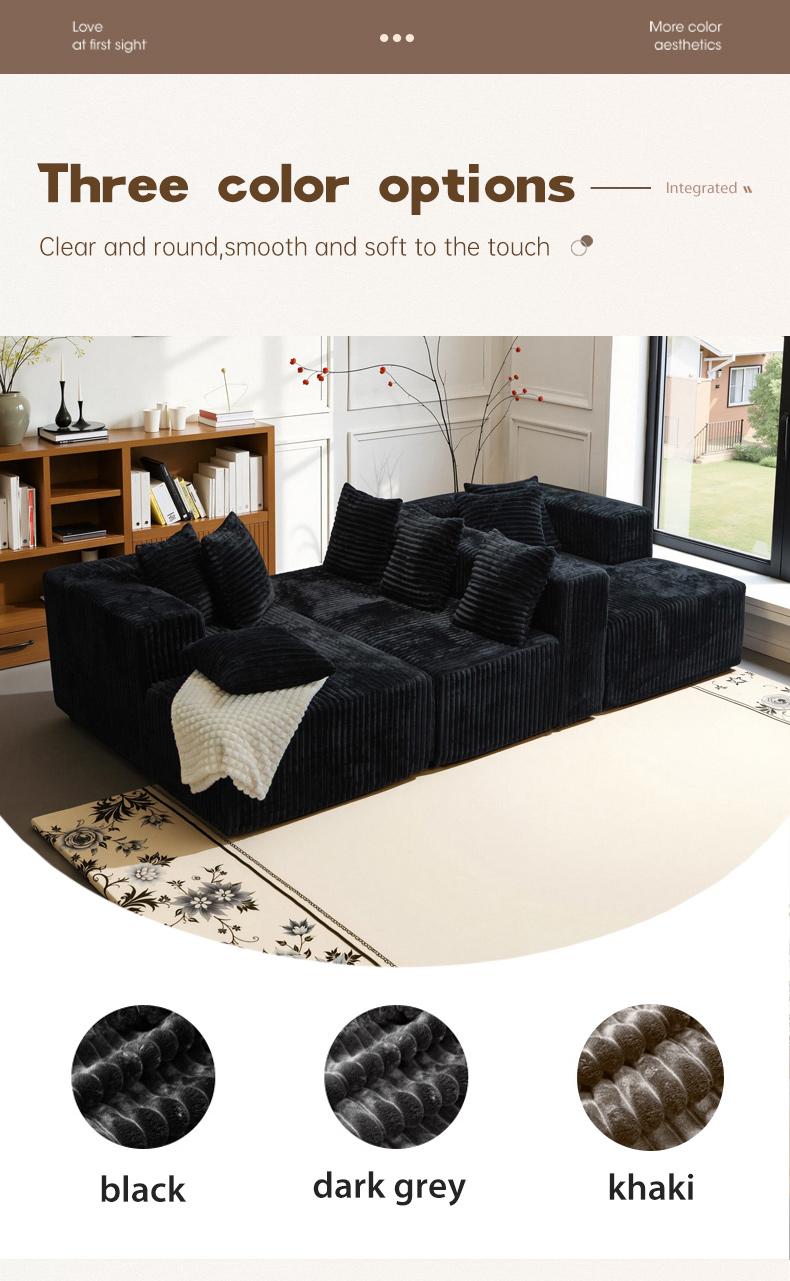 132'' U-Shape Modular Sectional Couch – Boneless Compressed Corduroy Sectional Sofa, Modern Sleeper Sofa for Living Room, Space-Efficient Convertible Corduroy Sectional (3 Packages Shipping)