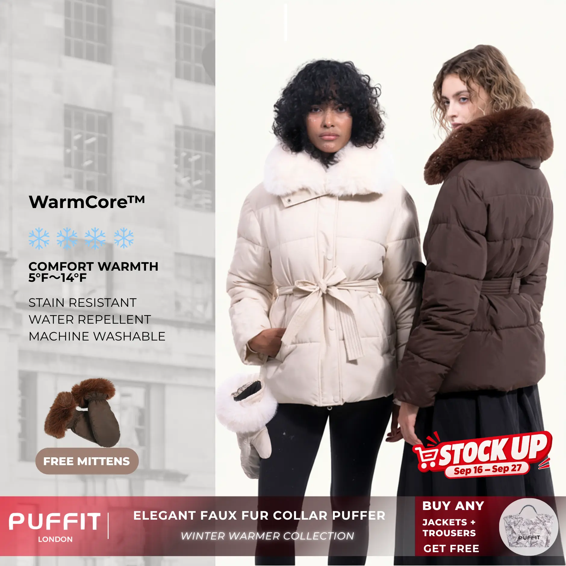 PUFFIT WarmCore Premium Elegant Fur-Collar Puffer Detachable Fur Collar Waist-Defining Slim Fit Puffer Jacket Matching Gloves Available Detachable Button Design Elegant Look Combines Warmth And Beauty — Perfect For Fall Winter Elegance,2026 Shopping