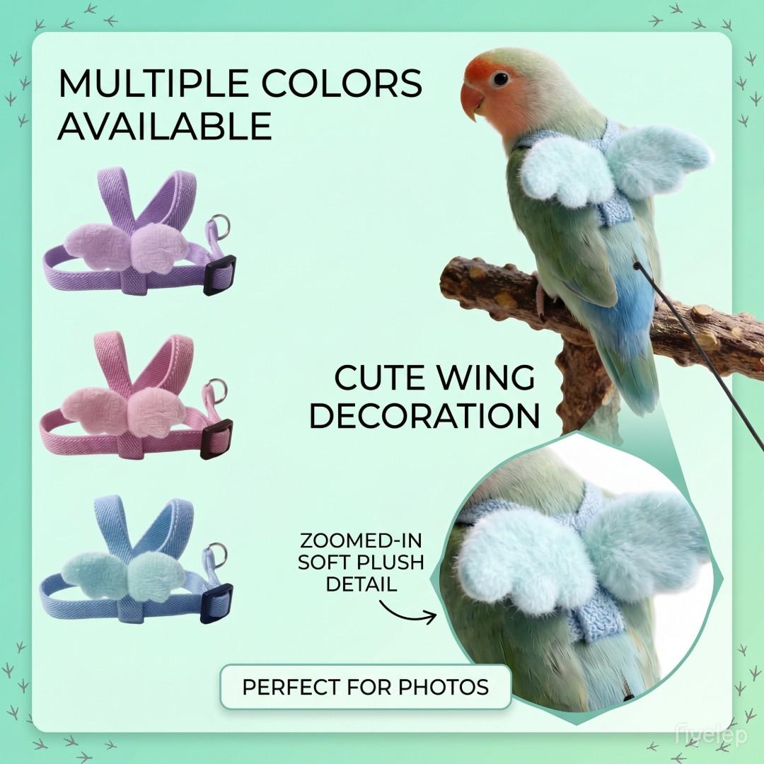 Adjustable Parrot Harness Leash Set, Suitable for Budgies, Lovebirds, Sun Conures, Small Pet Bird Training Kit, Comfortable & Secure