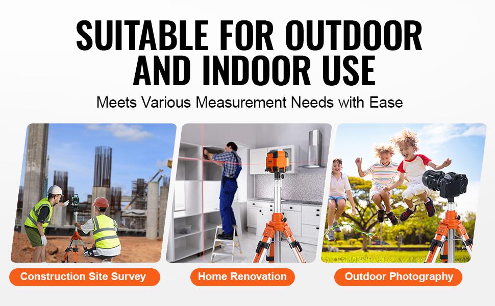 VEVOR Laser Level Tripod Stand, 5/8-11 Thread Mount, 27.16-67.71 inch Height Adjustment Heavy Duty Survey Tripod, with Level Bubble Diffusion Limiter, Liftable Non-Skid Feet for Construction