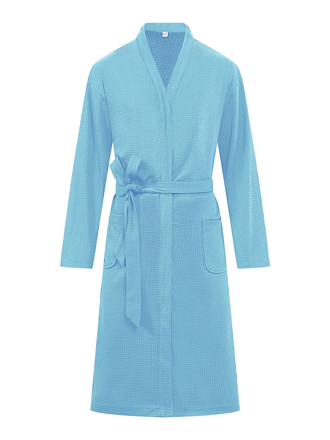 Men's waffle bathrobe, kimono V-neck long-sleeved home wear with belt pocket, adjustable same-material belt, easy to put on and take off, lightweight and quick-drying home SPA sleepwear, men's comfortable home wear item