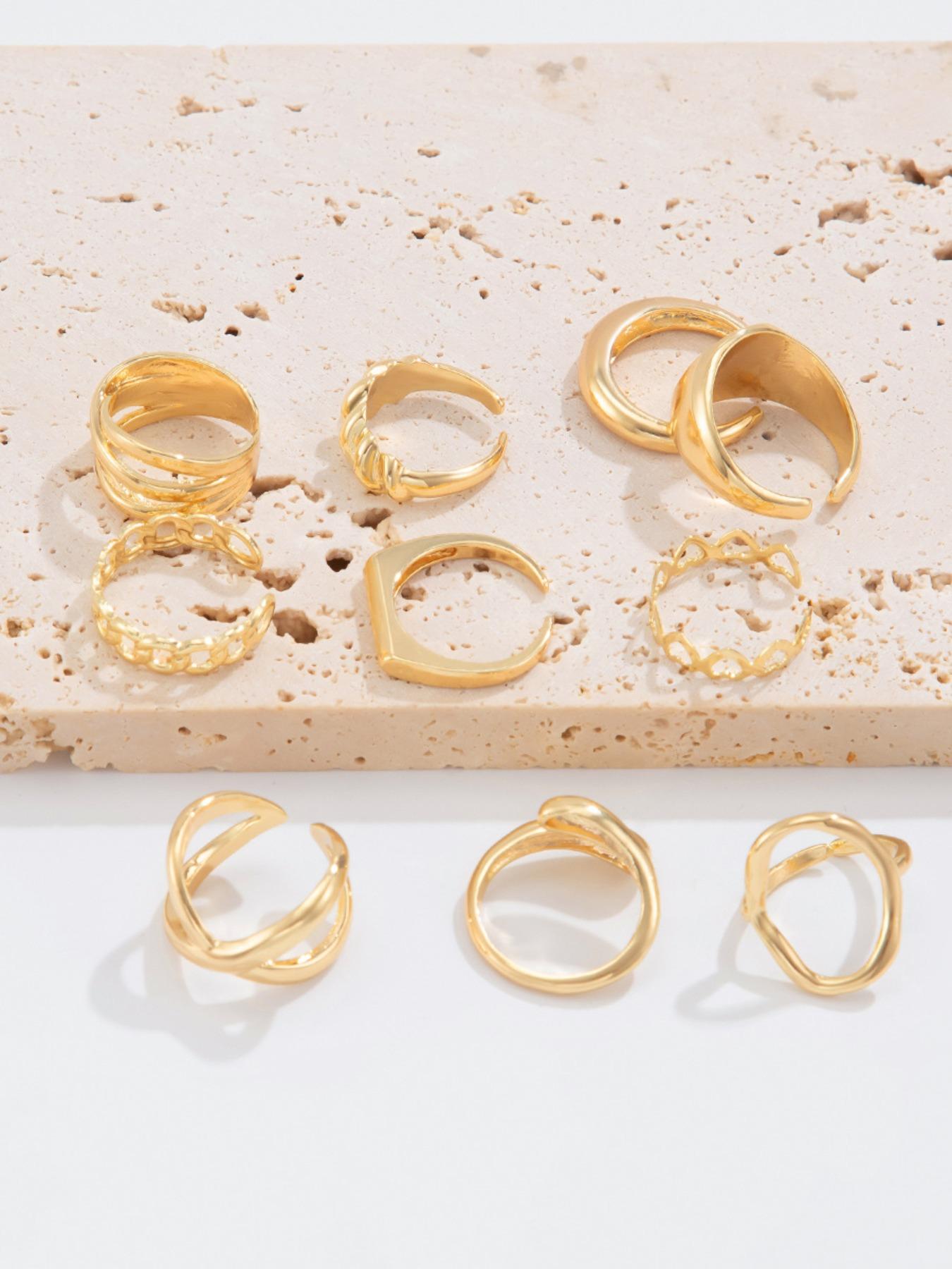 Women's Hip-Hop Style Ring Set, Unique Geometric Joint Rings, Solid Pattern, Zinc Alloy Material, All Seasons Jewelry