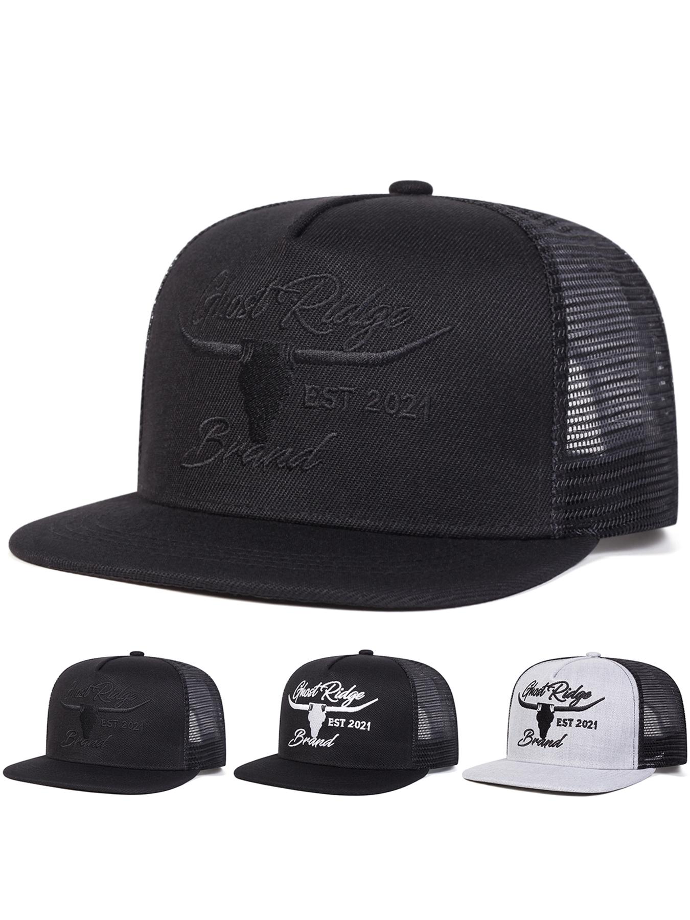 Unisex Cow Head Letter Mesh Baseball Cap, Adjustable Sun Protection Hat, Casual Fitted Design for Spring & Fall Travel Outdoor Use