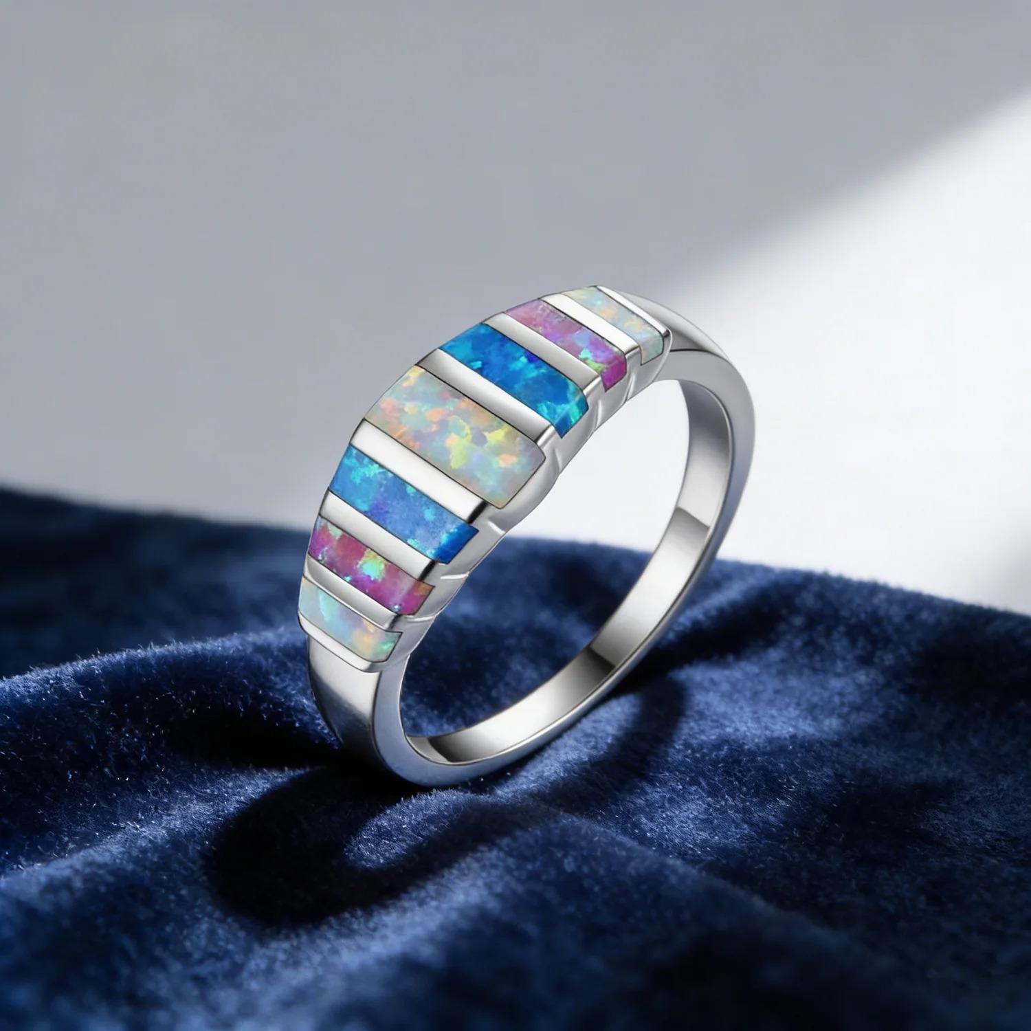 Colorful Fire Opal Fashion Jewelry Opal Cock Rings for Women Fashion Jewelry Luxury Evening Party Jewelry Christmas Gift for Her