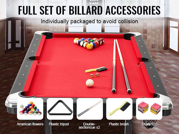 VEVOR Billiards Table, 6.3 ft Pool Table, Portable Foldable Space-Saving Table, Billiard Table Set Includes Balls, Cues, Chalks and Brush, Black with Red Cloth, Perfect for Family Game Room Kid Adult