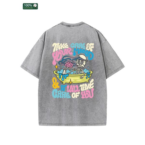 All-Season Men's Clothing, Printed Men's Fashion T-shirts, High-quality Heavy Washed Tee, Round Neck Loose Large Size Men's Short Sleeves Graphic Top.