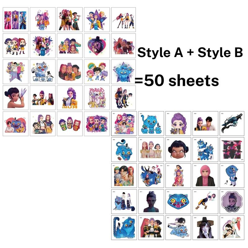 50pcs Kpop Demon Hunter Temporary Tattoo Stickers, Fun Anime Game Cartoon Body Art, DIY Toys Reward Party Gifts for Kids