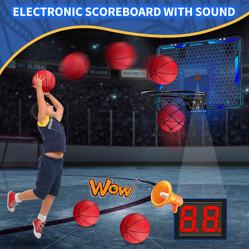 Mini Basketball Hoop Indoor with Electronic Scoreboard and 3 Modes,Inside Basketball Hoop Over The Door with Colorful LED Lighting Toy Basketball Gifts for Boys Girls Teens Adults