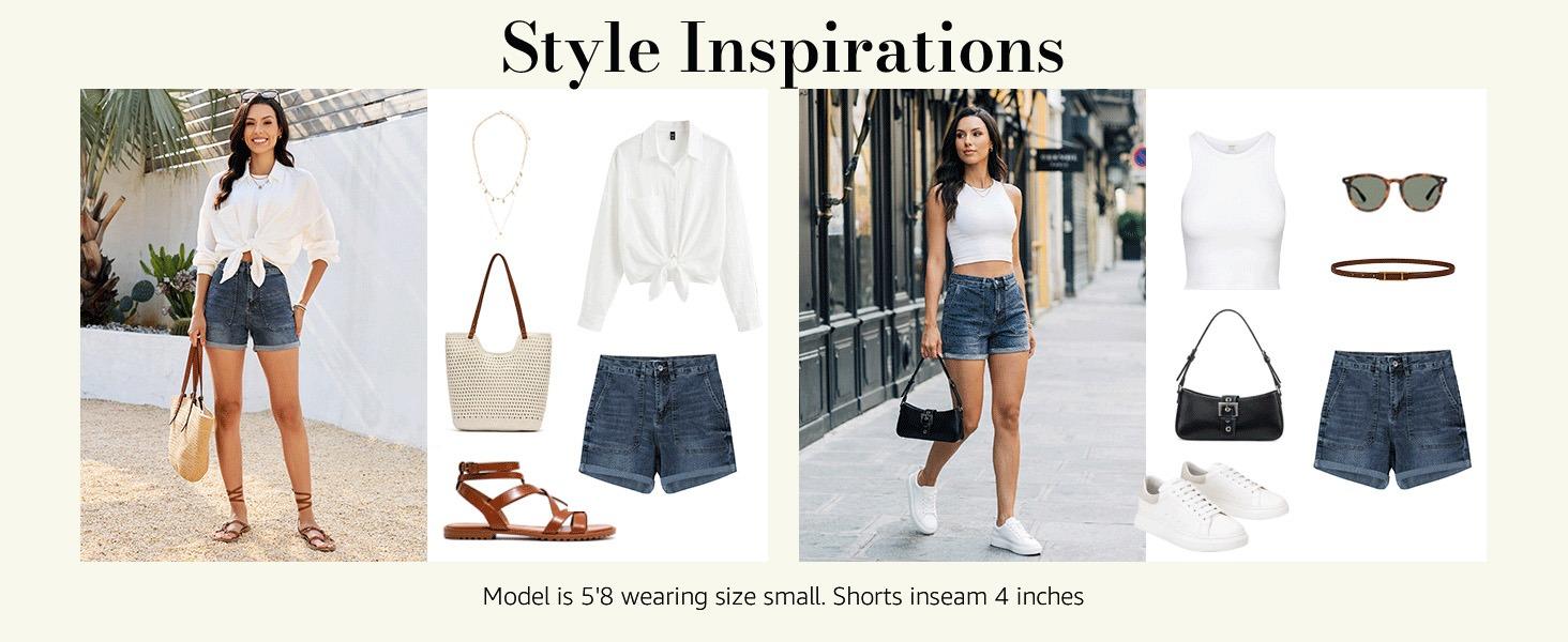 luvamia Jean Shorts for Women Trendy High Waisted Fold Hem 4 Inch Inseam Stretchy Denim Shorts Summer Casual Jorts