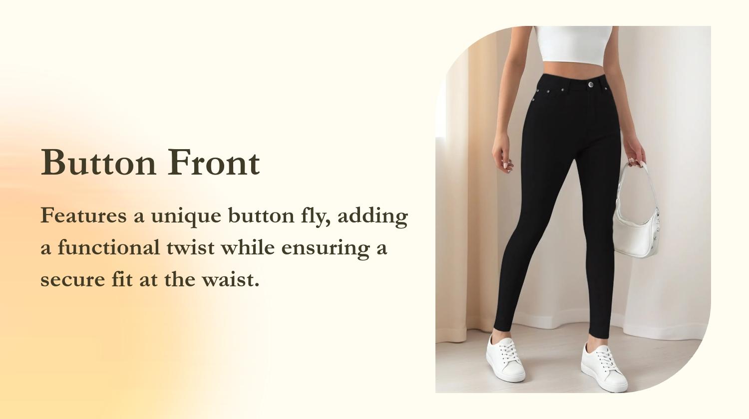 Women's Button-Fly Skinny Pants with Pockets, Casual, Comfy Pants for Daily Wear, Ladies' Bottoms for All Seasons (One Size Up is Recommended)