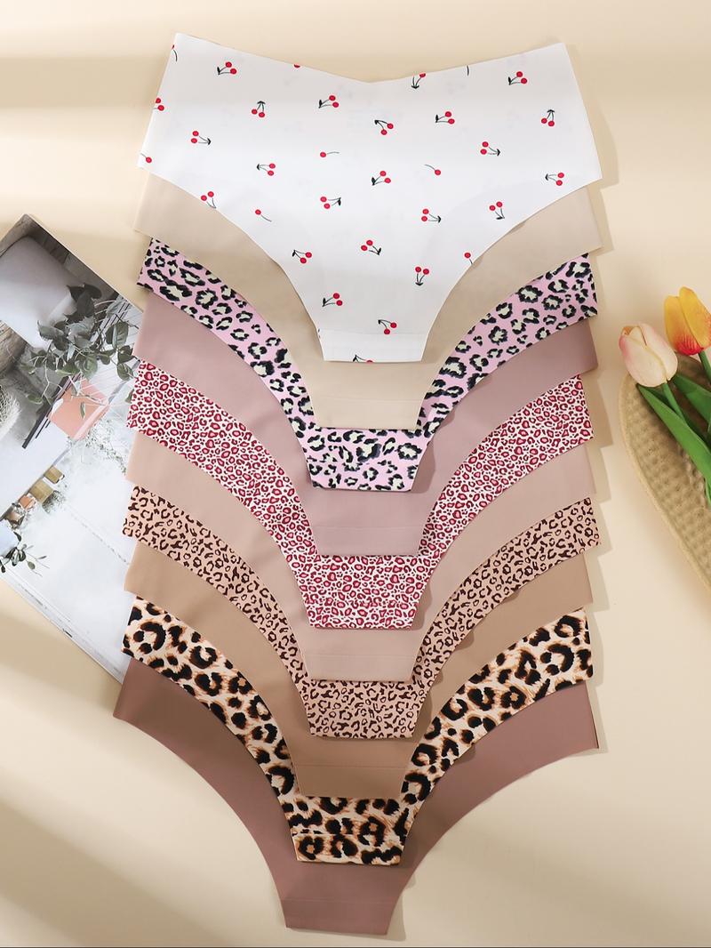 Women's Plain / All Over Print Panty, Breathable Cute Comfortable Seamless Pastel Knicker for Daily Wear, Women's Underwear for All Seasons, Seamless Panties Set