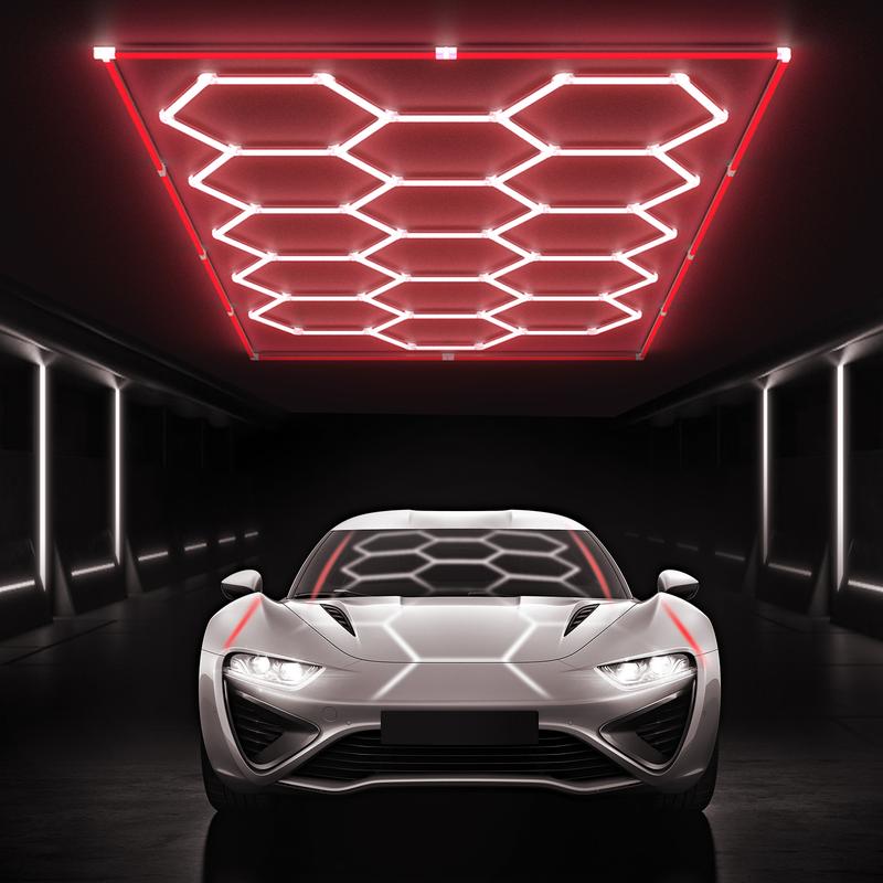 HYPERLITE 624W Hexagon LED Light ，Garage Light – Ultra-Bright Honeycomb Ceiling Lighting, 62,400LM Flicker-Free Daylight, DIY Plug-In Installation for Garage, Workshop, Basement, Car Detailing & Showrooms，Jumpstart newyear