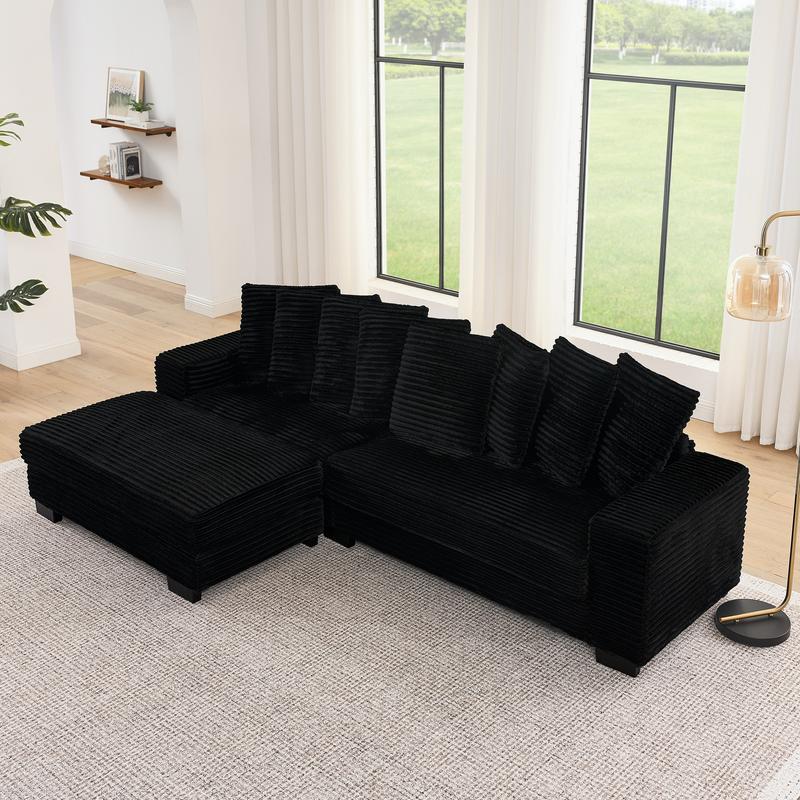 【3 Packages Delivery】【Give Away 8 Pillows】Niccae Velvet Modular Sofa Bed L-Shaped Convertible Sectional with Ottoman Reversible Chaise Lounge Hardwood Frame Furniture for Living Room Apartment Small Space