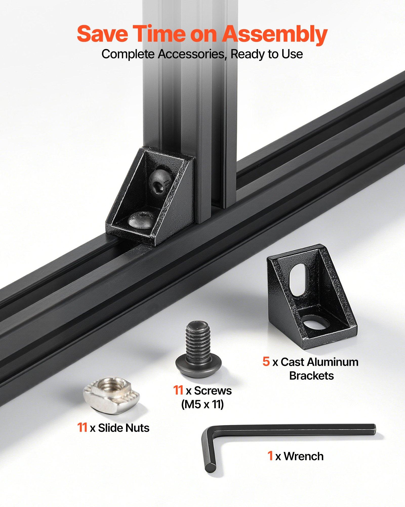 【FathersDayGift】 VEVOR 10PCS 2020 Aluminum Extrusion Profile, 23.62 Inch 600 mm, T Slot European Standard Anodized Linear Rail, High-Strength Extruded Aluminum Rail, for 3D Printer Parts and CNC DIY Workbench, Black