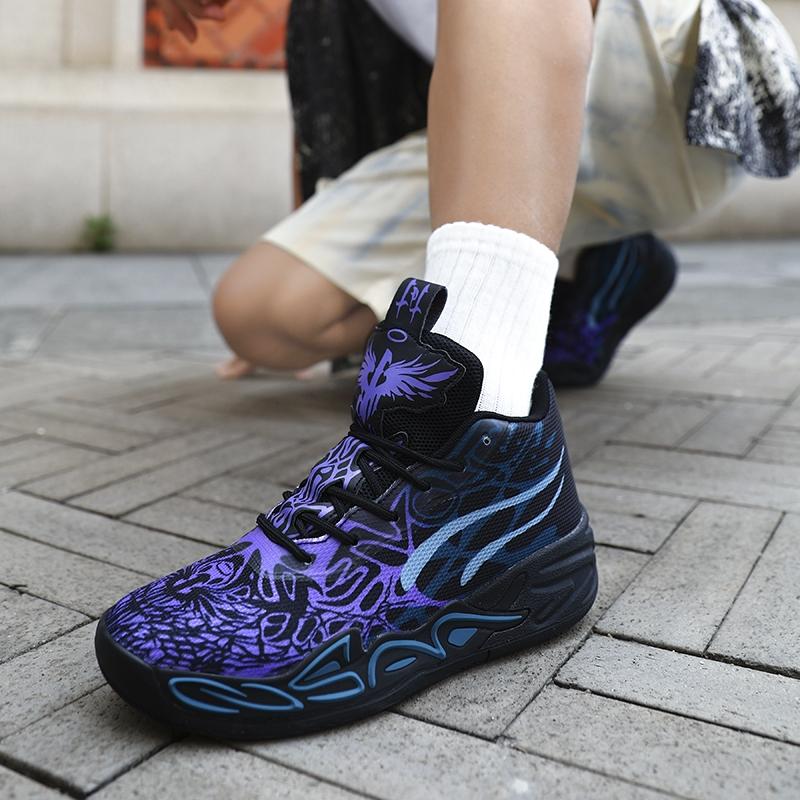 1 Pair Fluorescent Pink Green Graffiti Parent-Child High-Top Basketball Shoes Art Sports Style Breathable Mesh Material Shock Absorption Ankle Protection For Basketball Training And Trendy Daily Outfit