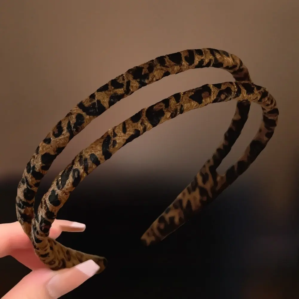 2PCS Vintage Suede Leopard Print Headband, Stylish Design Hair Hoop, Simple Comfortable Gold Label Decor Hairband for Women