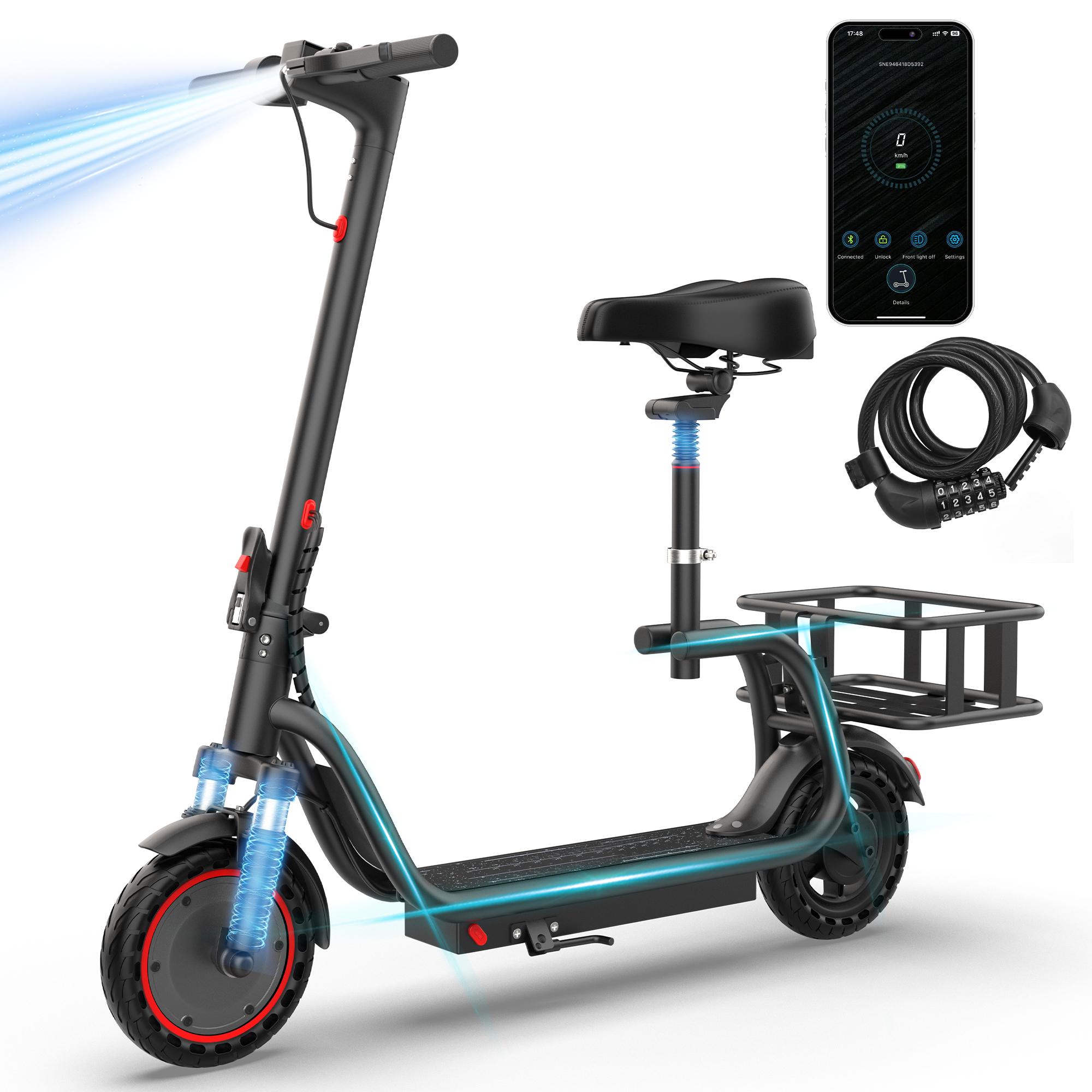 AOPO Electric Scooter with Seat, 350W motor, 36V battery, top speed 19mph. Foldable design with APP control, dual brakes, and dual suspension. Ideal for commuting, campus rides, and short city trips. SpringStatements AOPO Electric Scooter with Seat, 350W motor, 36V battery, top speed 19mph. Foldable design with APP control, dual brakes, and dual suspension. Ideal for commuting, campus rides, and short city trips. SpringStatements