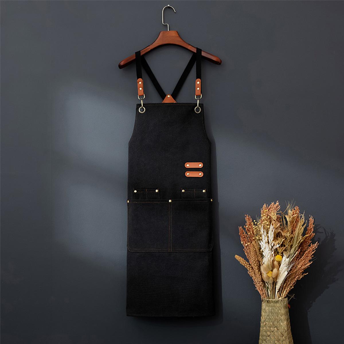1PC Thick Canvas Chef Apron for Men and Women, Durable Workwear with Pockets, Ideal for Restaurant, BBQ, Baking, Painting, Gardening