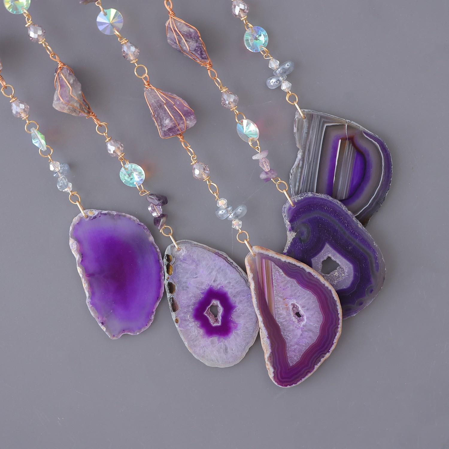 Gemstone Moon Suncatcher - Copper Wire Wrapped Tree of Life & Natural Agate Slice Wind Chimes, Crystal Rainbow Maker for Home Window, Garden & Wedding Decor, Perfect Birthday Gift