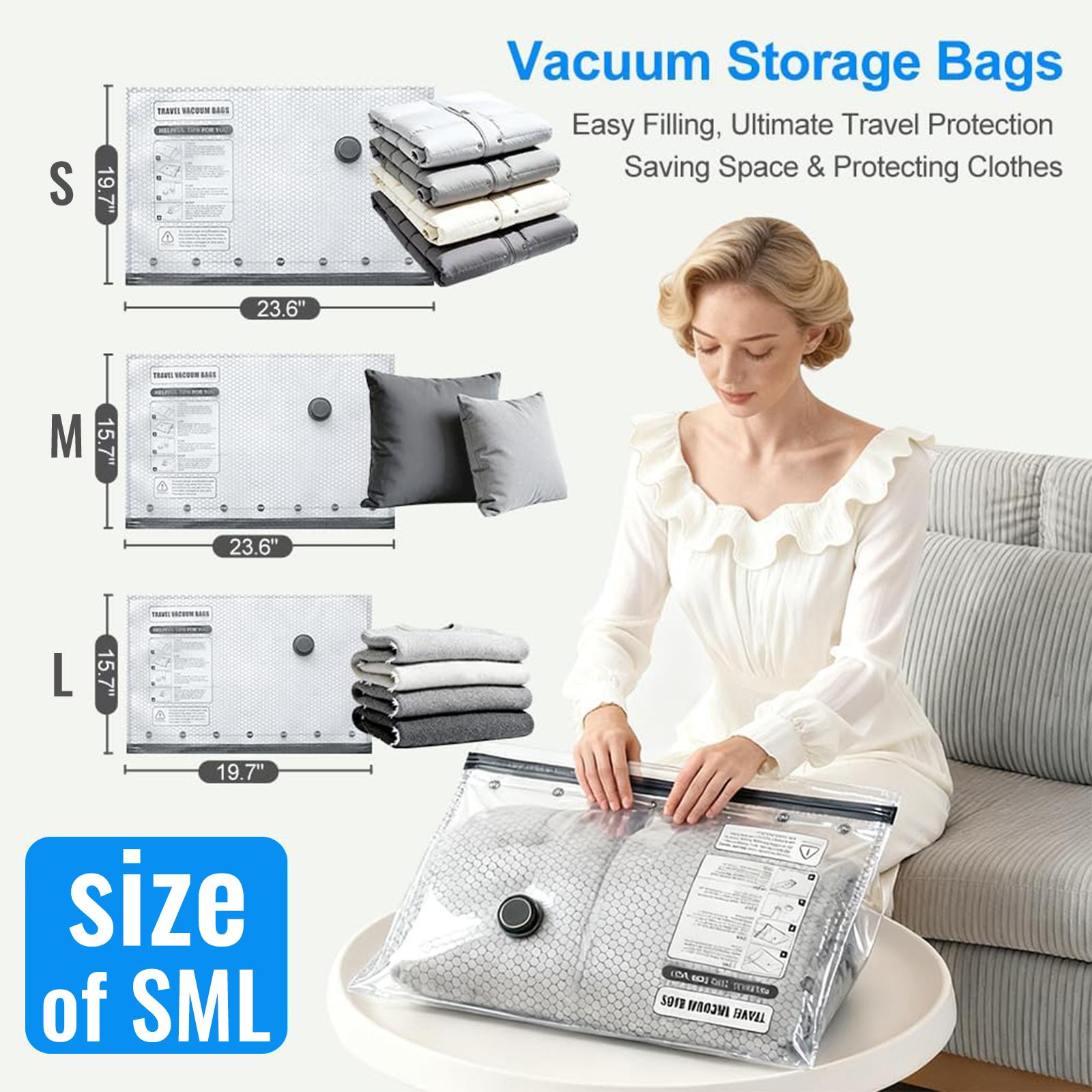 Vacuum Storage Bags 15 Pack Cordless Travel Vacuum Compression Bag Set Equipped with Electric Air Pump Space Saver for Clothes Comforters Blankets Travel Home Organization