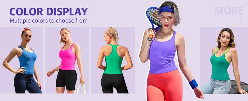 ATTRACO Women Ribbed Workout Crop Tops with Built in Bra Yoga Racerback Tank Top Tight Fit