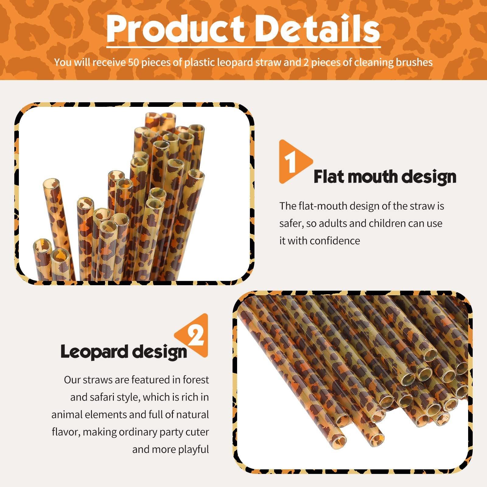10/20PCS Reusable Leopard Print PP Drinking Straws Set (with 1/2 Brushes), 9-Inch Straws, Durable Easy-to-Clean Smooth-Edge Design for Iced Coffee, Juice, Smoothies, Party & Home Daily Use, Bar Accessories