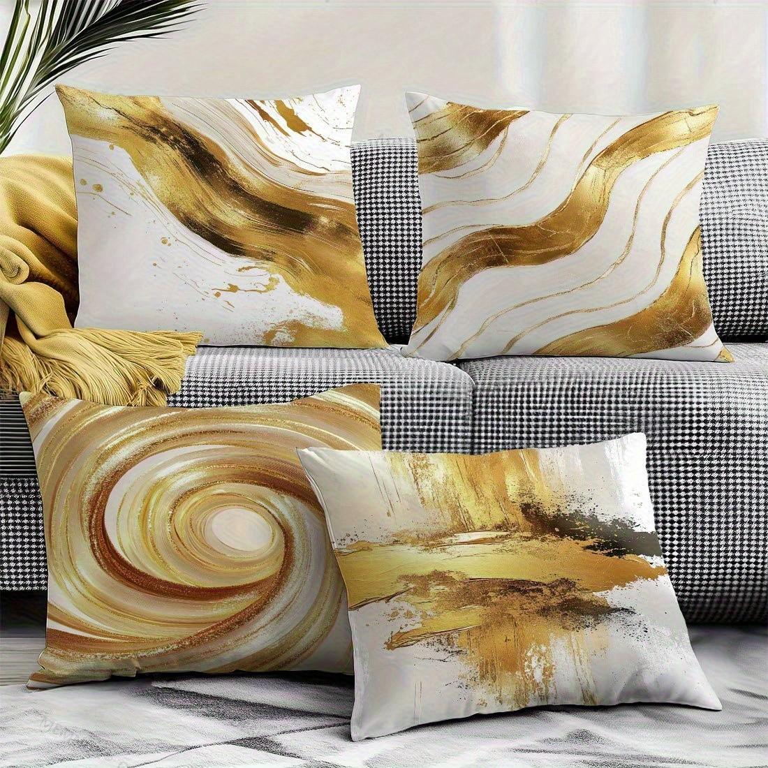 Abstract Print Decorative Pillow Covers, 4-Piece Set, Invisible Zipper, Easy to Clean, for Bedroom, Living Room, Sofa, Car, Home Decoration