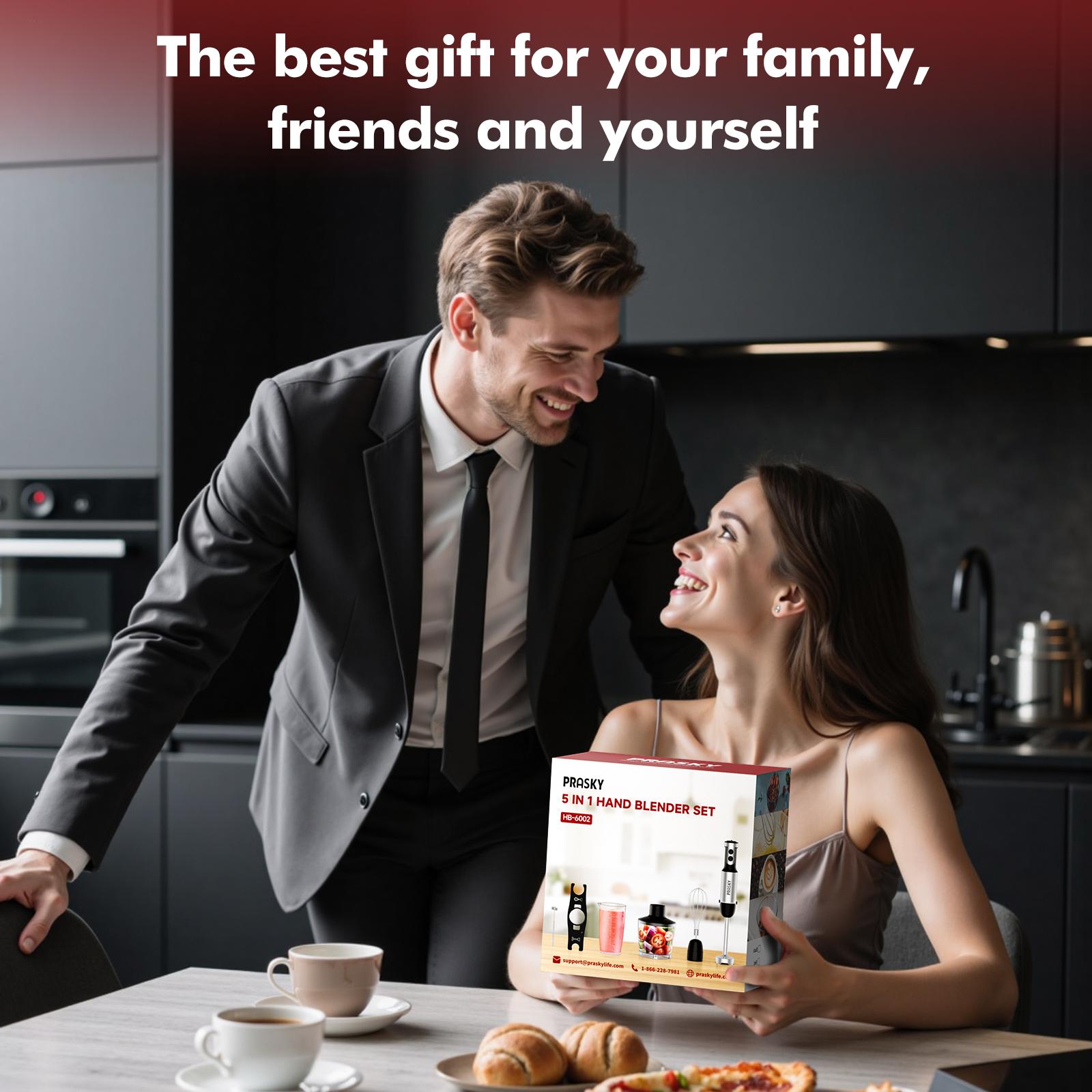 Prasky Electric Hand Blender, Immersion 20 Adjustable Speed& 5 in 1 Hander Blender, 800ml Mixing Beaker, 600ml Chopper, Powerful and Sharp 4-leaf blades,Whisk and Milk Frother Household Appliances Multifunction Durable Prasky Electric Hand Blender, Immersion 20 Adjustable Speed& 5 in 1 Hander Blender, 800ml Mixing Beaker, 600ml Chopper, Powerful and Sharp 4-leaf blades,Whisk and Milk Frother Household Appliances Multifunction Durable