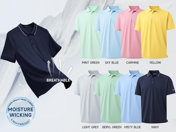 M MAELREG Mens Polo Shirts Short Sleeve Jacquard Performance Moisture Wicking Lightweight Casual Active Mens Golf Shirt Cool feeling