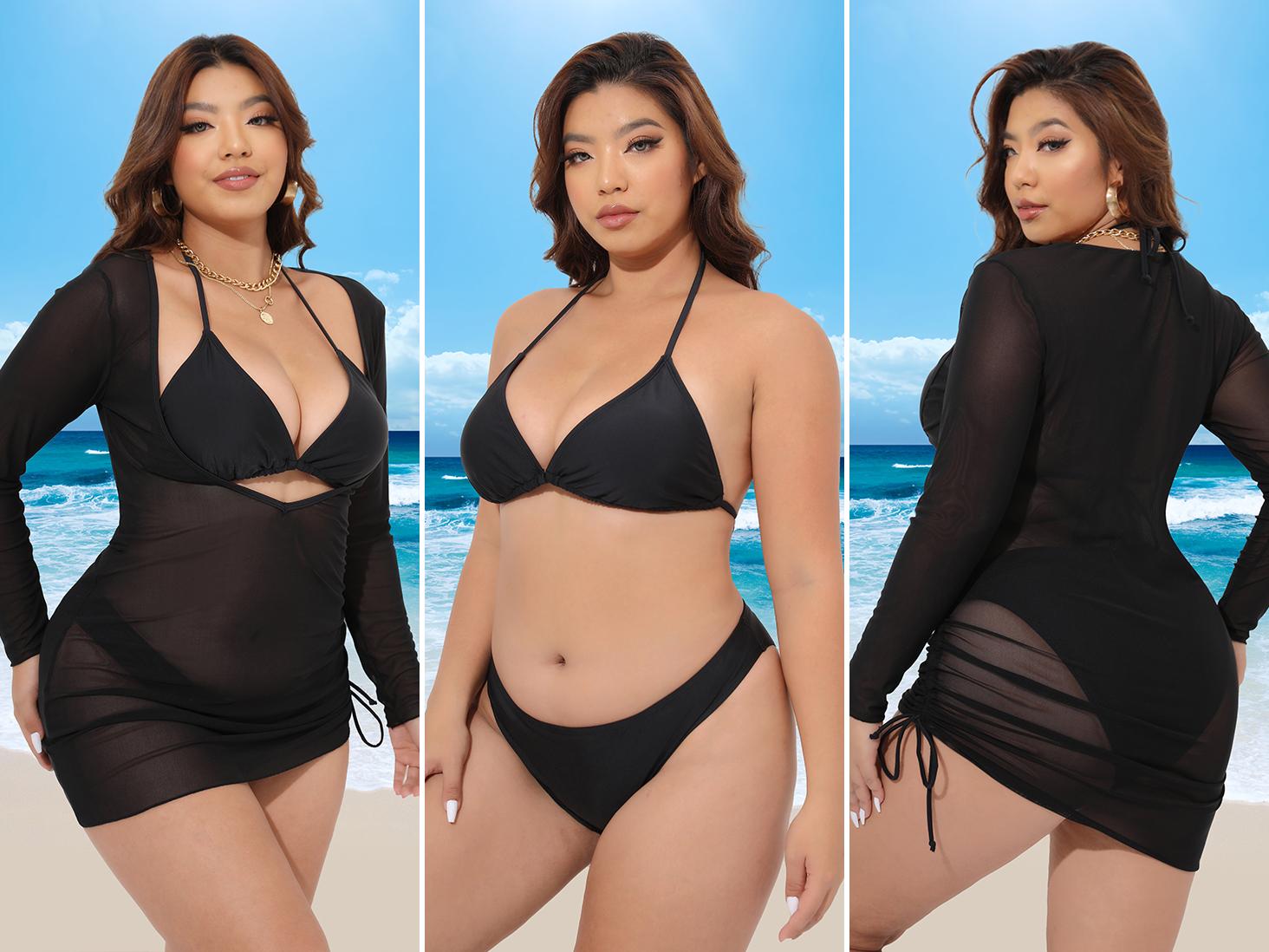 Aqua Eve Plus Size Three Piece Bikini Set Women Swimsuits with Cover Up Bathing Suit Aqua Eve Plus Size Three Piece Bikini Set Women Swimsuits with Cover Up Bathing Suit