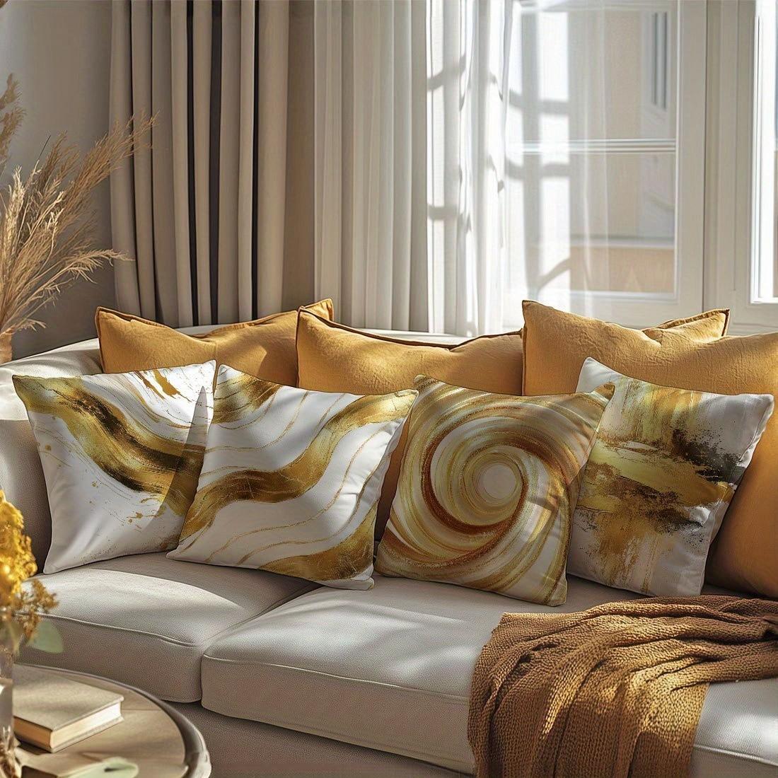 Abstract Print Decorative Pillow Covers, 4-Piece Set, Invisible Zipper, Easy to Clean, for Bedroom, Living Room, Sofa, Car, Home Decoration