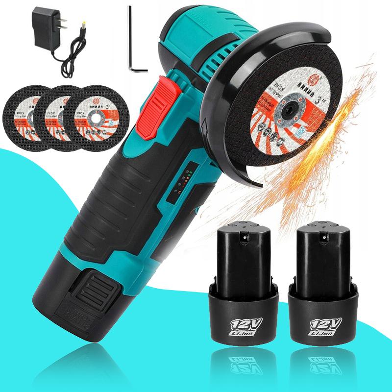 12V Cordless Mini Brushless Angle Grinder Kit with 4 Gutting Blades,2 pcs 12V 1300mAh Batteries 19500 RPM/Min, for Cutting Grinding Polishing Electric Heavy Duty Handle Power Tools