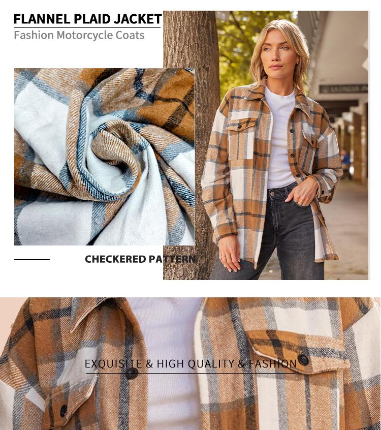 AUTOMET Womens Flannel Shacket Casual Jacket Plaid Button Down Long Sleeve Shirt Fall Winter Outfits pocket casual fabric