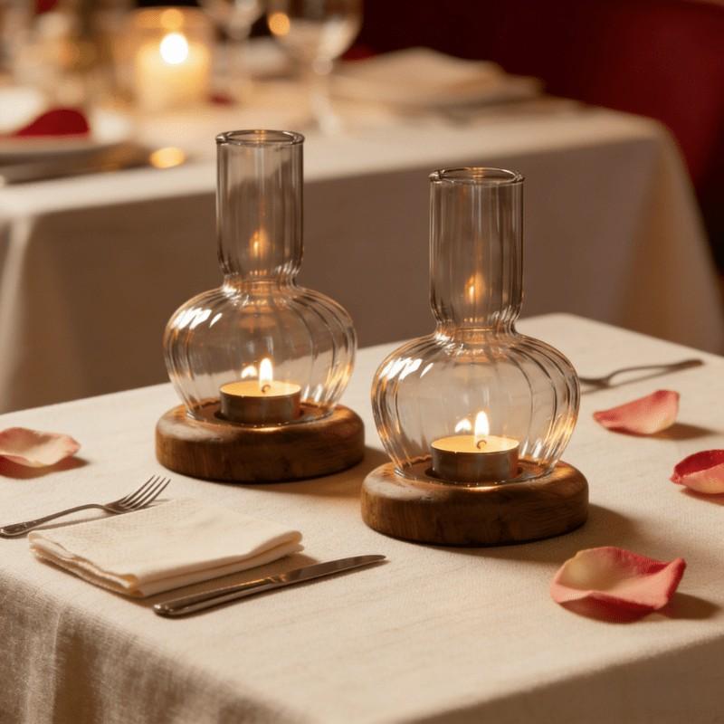 Solid Wood Base, Transparent Glass Candlestick; Elegant Centerpiece For Tea Candles, Suitable For Weddings And Table Decorations, A Mother'S Day Gift For Mom.