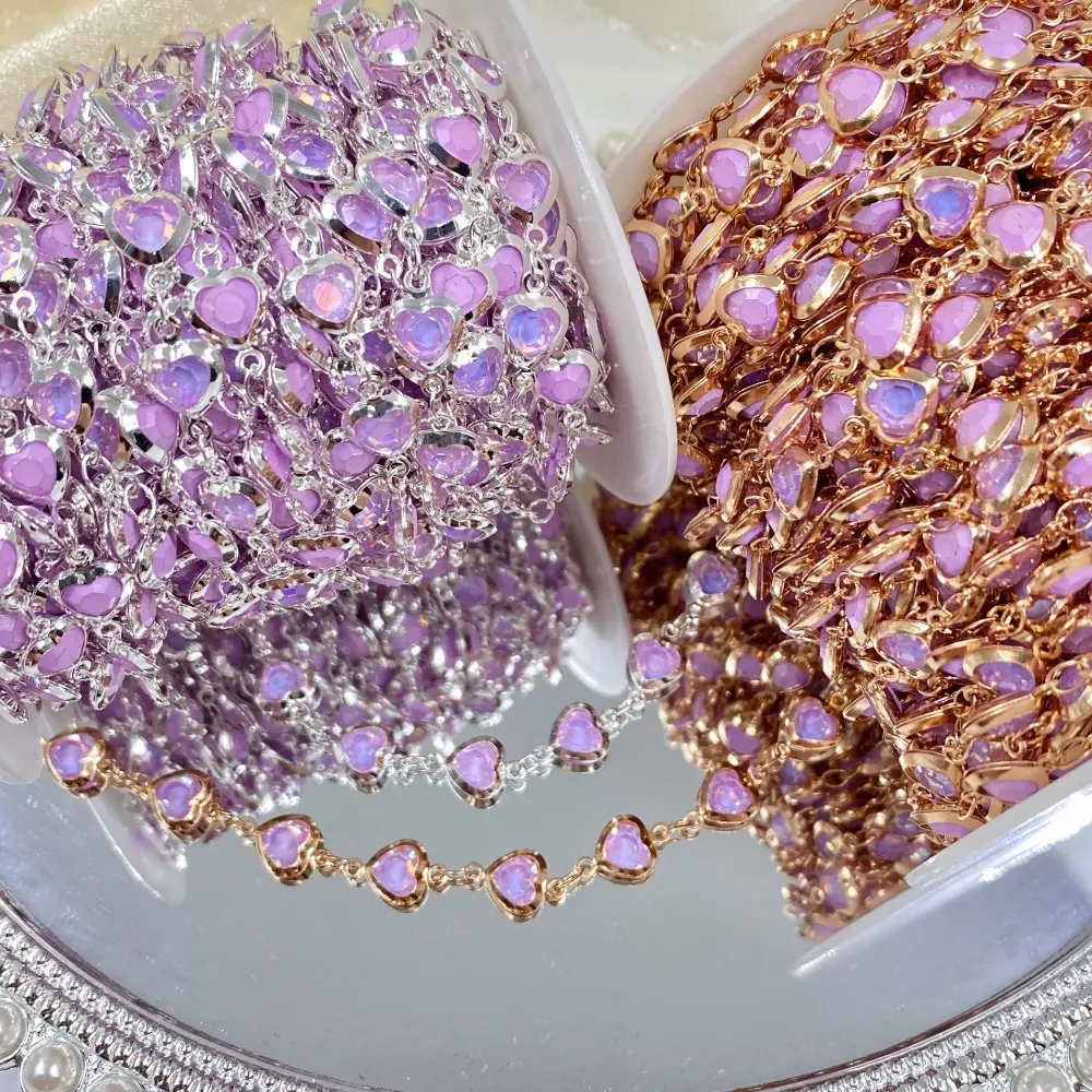 2m/78.74in Dream Purple Peach Heart Bead Chain Jewelry Chain, DIY Accessories Handmade Jewelry