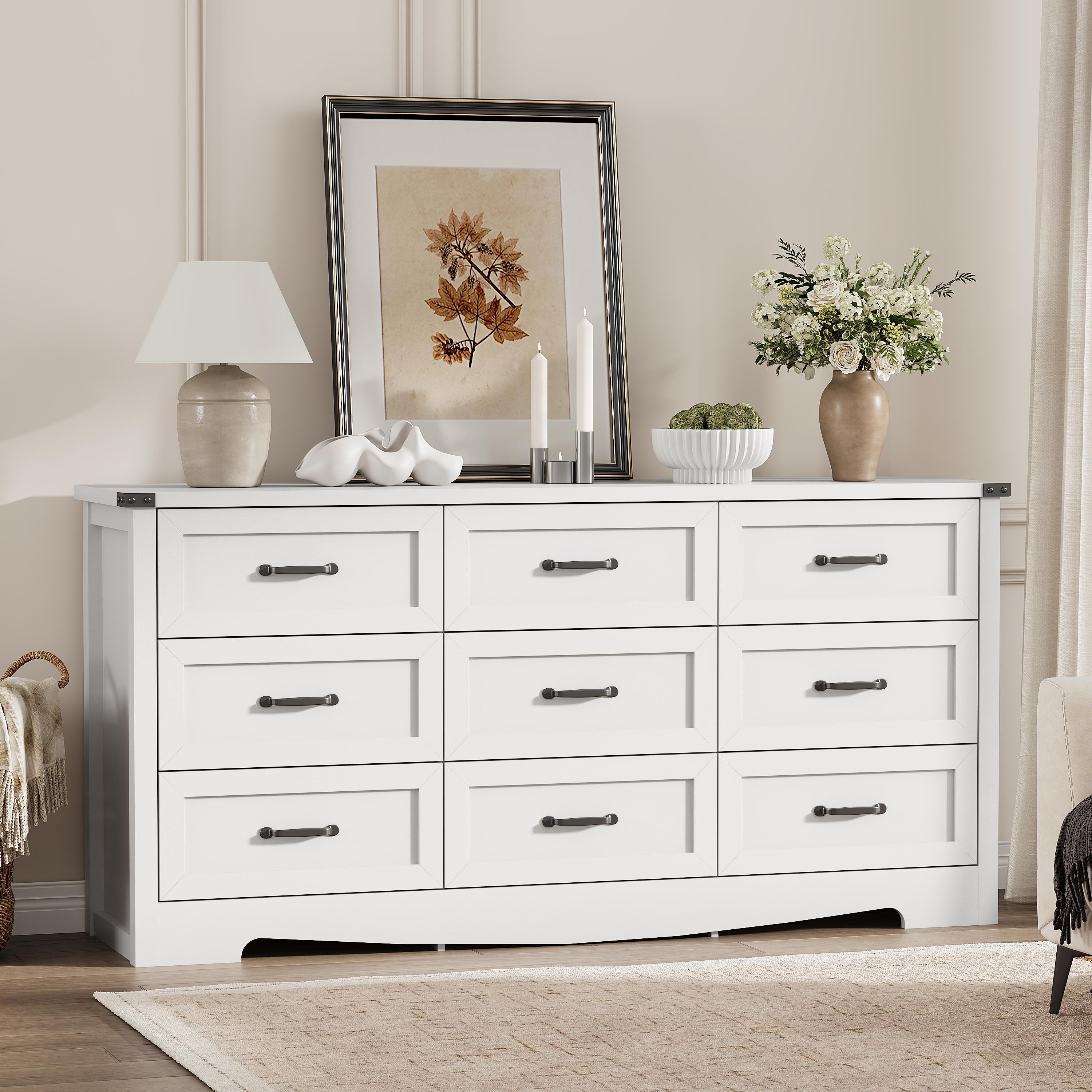 White Dresser for Bedroom, 59'' Wide Wooden Chest of Drawers with Natural Wood Texture, 9 Drawer Dresser for Closet with Metal Handles, Sleek Storage Solution for Living Room, Office, Hallway - TikTok Shop White Dresser for Bedroom, 59'' Wide Wooden Chest of Drawers with Natural Wood Texture, 9 Drawer Dresser for Closet with Metal Handles, Sleek Storage Solution for Living Room, Office, Hallway - TikTok Shop