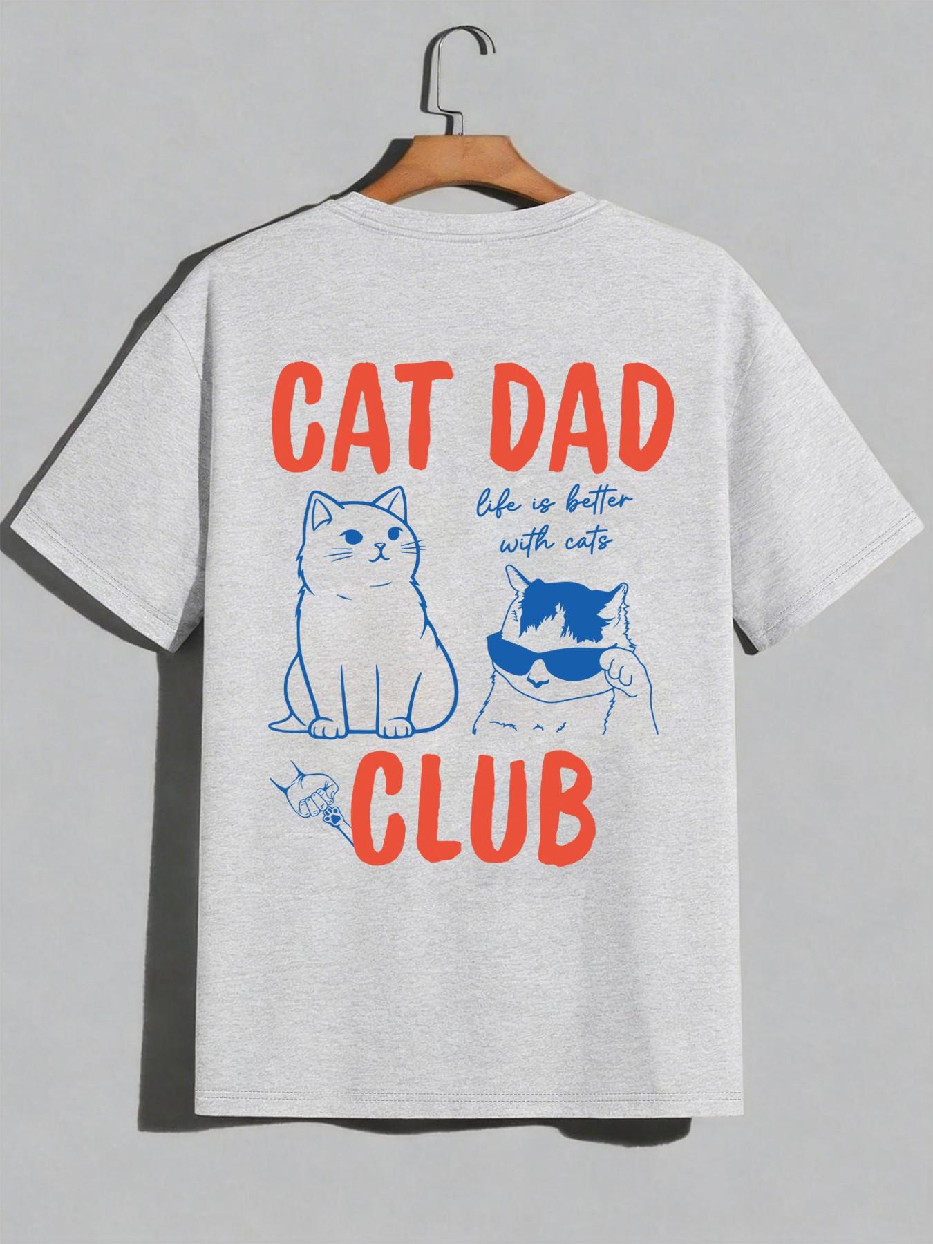 Apex Outpost 1 Piece Men's Cat Dad Club T-Shirt, Oversized Fit With Bold Text & Cool Cat Illustrations For Pet Lovers And Casual Everyday Wear